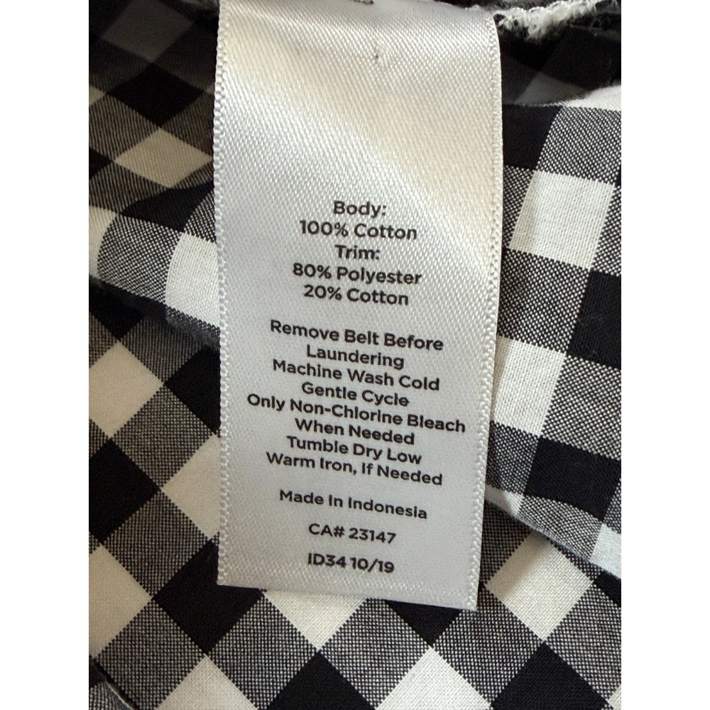 Talbots Black White Gingham Cotton Shirt Dress Midi Belted Short Sleeve Size 6 - Picture 8 of 11